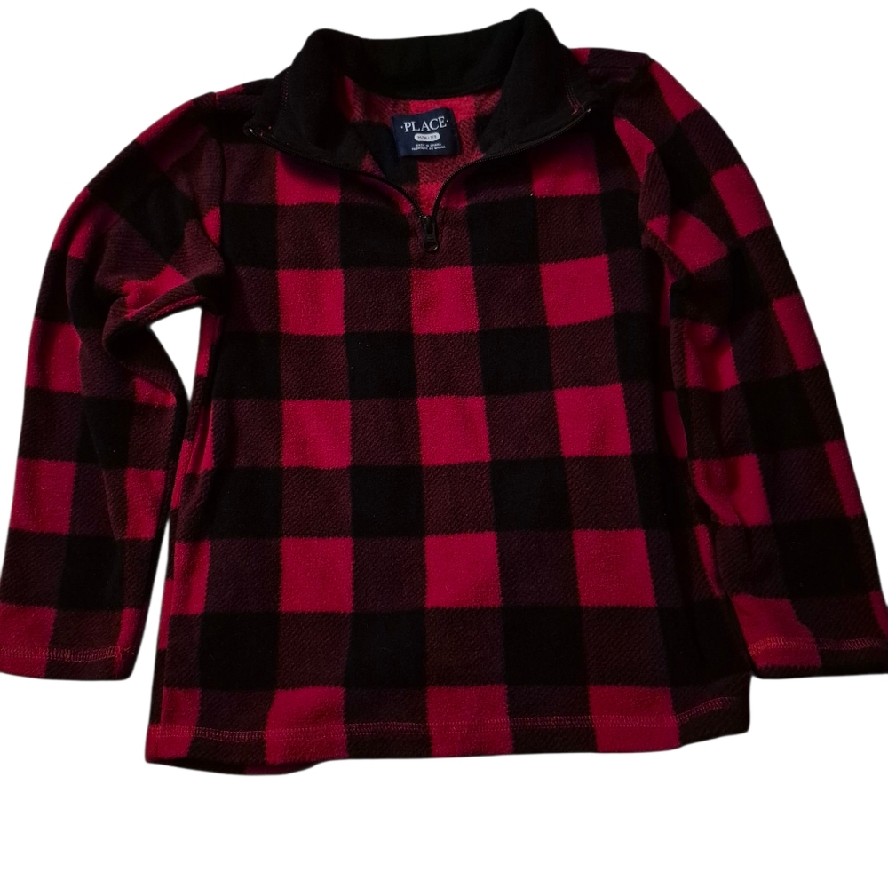 The Children's Place Red& Black Buffalo Plaid Fleece Half Zip Pullover